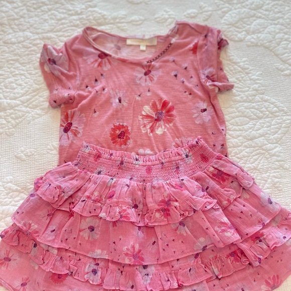 LoveShackFancy Pink Floral Kids Skirt & Top Set - Picture 1 of 3